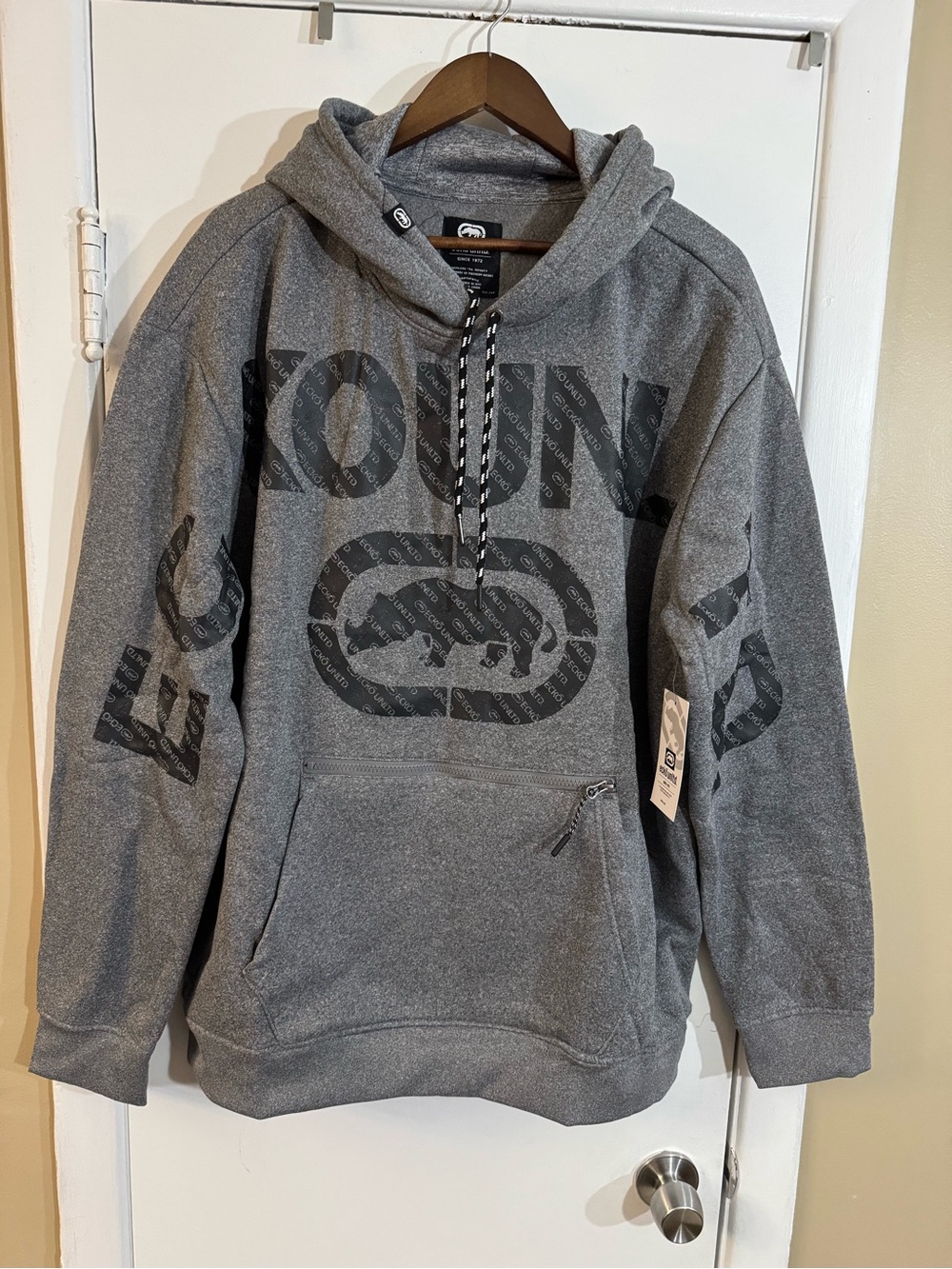 Ecko Unlimited Gray Crewneck Hoodie with Black Logo Graphic